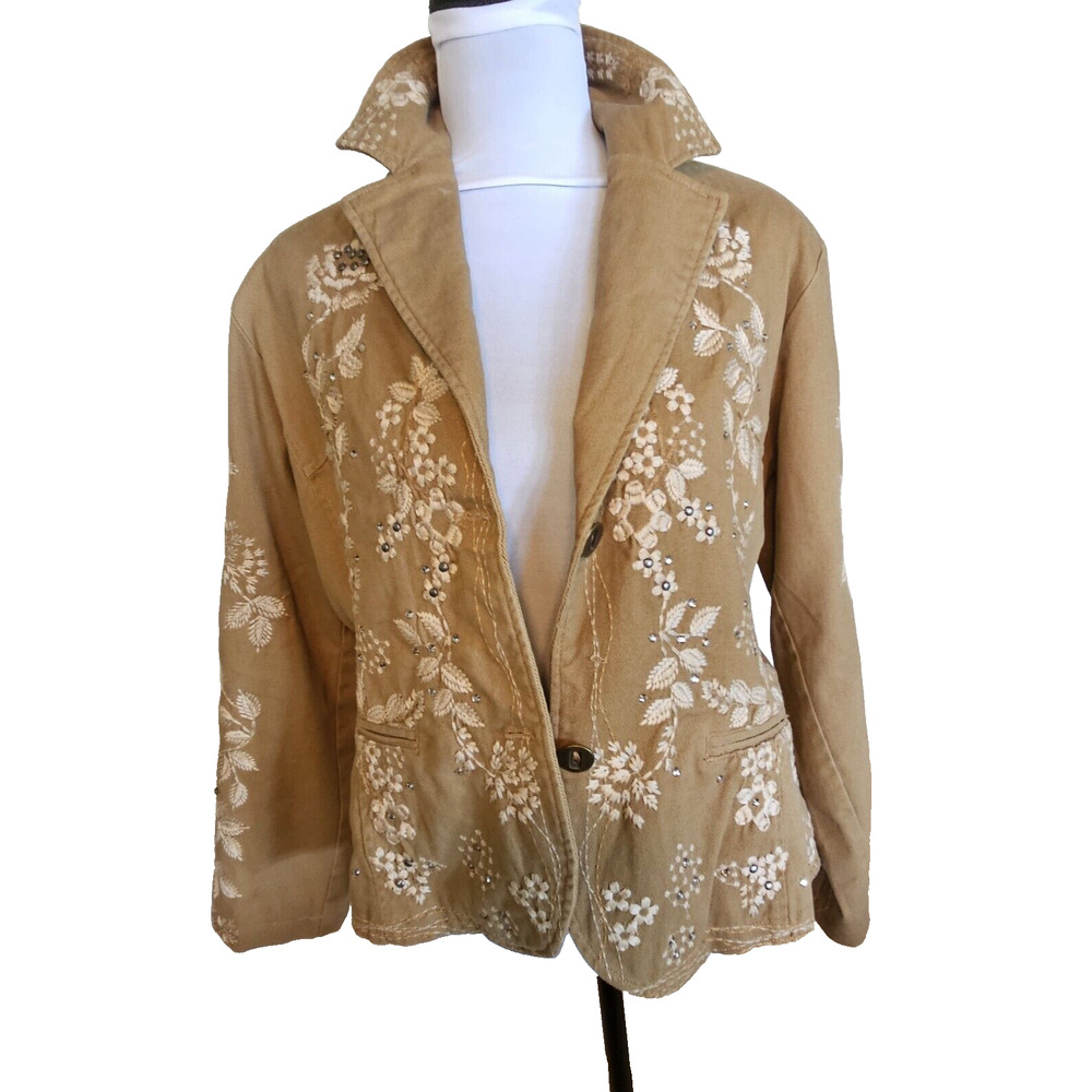 Paparazzi Jacket Womens L Floral Embroidered Studded Lined Boho Cowgirl